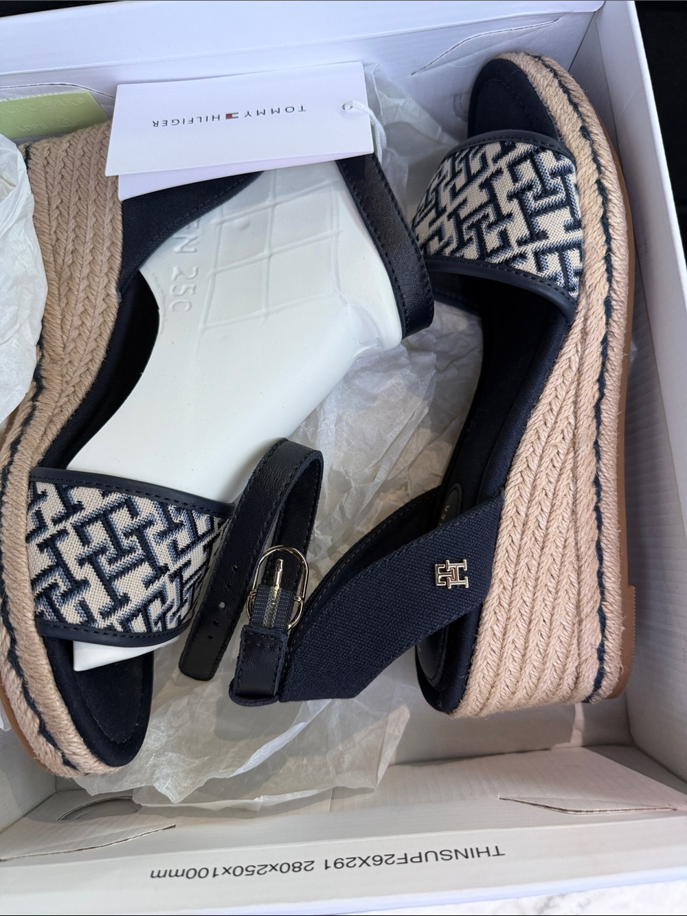 Tommy Hilfiger Navy & Natural Woven Platform Espadrille Sandals